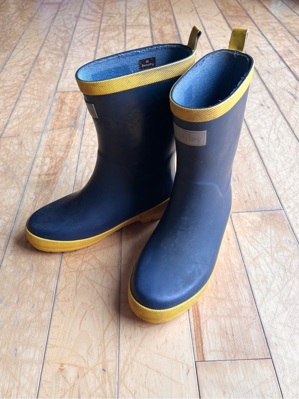 Hatley Colorblock Rain Boots Navy & Yellow Rubber Wellington Boots Kids Size 2